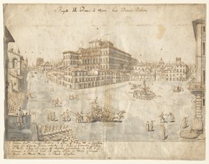 Dezoito Vistas de Roma: A Piazza Barberini (reto) de Lievin Cruyl