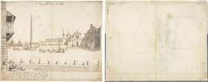Dezoito Vistas de Roma: A Piazza del Popolo (reto); Esboço para San Giovanni in Laterano (verso) de Lievin Cruyl