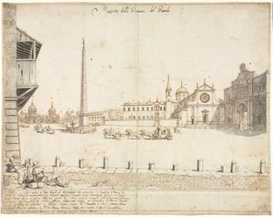 Dezoito vistas de Roma: a Piazza del Popolo reto, 1664. de Lievin Cruyl