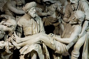 O enterro e o desmaio da Virgem (pedra) de Ligier Richier