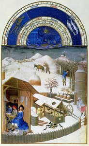 Fac-símile de fevereiro: cena de capoeira com camponeses, copiada de &39;from the&39; Tres Riches Heures du Duc de Berry &39;(para original ver 8434)