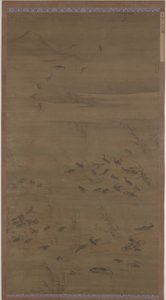 Gansos descendo nas areias, dinastia Ming, 1621. de Lin Xue
