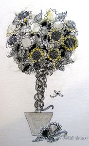 Arranjo de girassóis, 2015 (caneta e tinta)