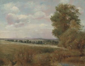 Paisagem em Hampstead com Harrow in the Distance, c.1849-55 (óleo sobre tela) de Lionel Constable