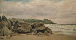 Vista, direção, cabeça rame, cornwall, 19º século, (oil, ligado, millboard)
