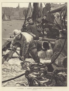 Descarregando um barco de arenque francês em Boulogne