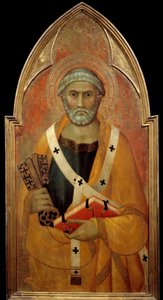Representação de São Pedro (San Pietro) Detrempe sobre madeira por Lippo Memmi (conhecido de 1317-1347) Sol do século XIV. 0,94x0,44 m - Representação de São Pedro (San Pietro). Tempera sobre madeira de Lippo Memmi (conhecida de 1317 a 1347)