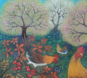 Galinhas da Páscoa, 2024 (acrílicos sobre papel) de Lisa Graa Jensen