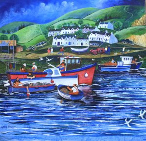 Landing the Catch,2010,(acrílicos sobre papel) de Lisa Graa Jensen