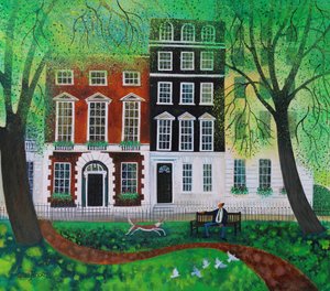 Relaxando em Berkley Square 2016. (tintas acrílicas sobre papel) de Lisa Graa Jensen