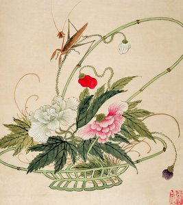 Um de uma série de pinturas de flores e insetos, final do século XIX