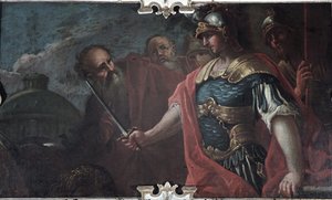 Alexandre, o Grande, cortando o nó górdio, 1736-1737 de Livio Retti