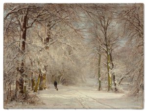 Um caminho coberto de neve no inverno (óleo sobre tela) de Lodewijk Frederik Hendrik (1850 1936) Apol
