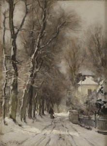 Um caminho coberto de neve no inverno (óleo sobre painel) de Lodewijk Frederik Hendrik (1850 1936) Apol