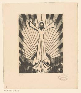 Cristo de braços estendidos numa paisagem montanhosa de Lodewijk Schelfhout (signed by artist)