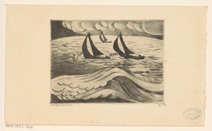 Três veleiros no mar durante uma tempestade La Tempête (título original) de Lodewijk Schelfhout (signed by artist)