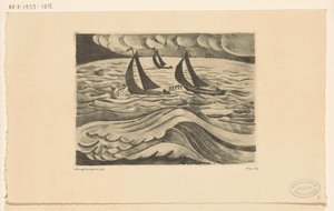 Três veleiros no mar durante uma tempestade La Tempête (título original) de Lodewijk Schelfhout (signed by artist)