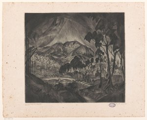 Paisagem montanhosa com indústria Evolution (título original no objeto) de Lodewijk Schelfhout (signed by artist)