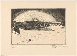 Nascer ou pôr do sol sobre uma paisagem montanhosa La Bruyere (título original no objeto) de Lodewijk Schelfhout (signed by artist)