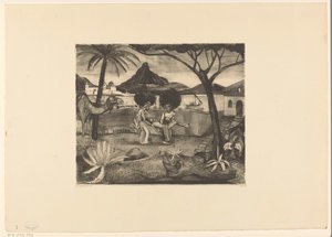 Dois homens carregando um homem em um jardim de Lodewijk Schelfhout (signed by artist)