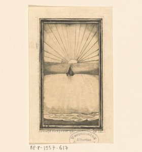 Veleiro no mar ao nascer ou pôr do sol de Lodewijk Schelfhout (signed by artist)