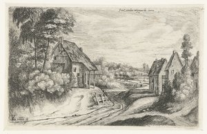 Paisagem com duas fazendas ao longo de uma estrada de Lodewijk de Vadder