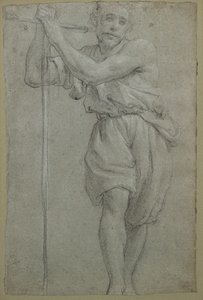 Um Homem Apoiado numa Cruz de Madeira (pastel) de Lodovico (attr. to) Carracci