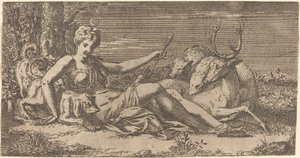 Diana descansando de Léon Davent after Francesco Primaticcio
