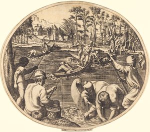 Cena de pesca de Léon Davent after Francesco Primaticcio