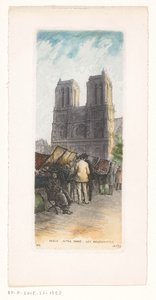 Vista de Notre Dame em Paris com livreiros em primeiro plano
Paris Notre Dame les bouquinistes (título sobre o objecto) de Léopold Robin