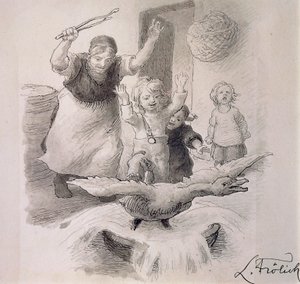 Patinho Feio, ilustração de Lorenz Frolich (1820-1908) para conto de fadas de Hans Christian Andersen (1805-1875).