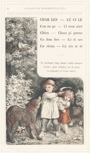 Charles, Cecile, Coragem, Limoeiro, Cão, Cogumelos, Pombas, Cerejas, Curioso, Curiosite, página 16 - Alfabeto de Mademoiselle Lili, de L. Froelich e de um pai (o próprio Hetzel). Bibliotheque  Magasin d