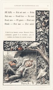 Felix, Lay, Hay, Pheasant, Leaves, Faner, Weasels, Figs, Strawberries, Fruit, Farm, Farmer, página 19 - Alfabeto de Mademoiselle Lili, de L. Froelich e de um pai (o próprio Hetzel). Bibliotheque  Magasin d