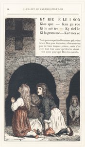 Kyrie Eleison, Kiosk, Kanguroo, Kilometre, Kyrielle, Kilogram, Kermesse, página 24 - Alfabeto de Mademoiselle Lili, de L. Froelich e de um pai (o próprio Hetzel). Bibliotheque  Magasin d