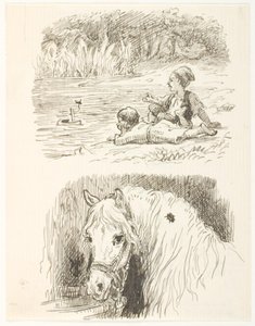 Dois rascunhos de ilustrações para Skarnbassen de Lorenz Frølich
