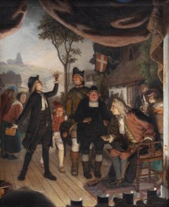 Ludvig Holberg assistindo a um ensaio de sua peça Erasmus Montanus, Ato IV, Cena 2 de Lorenz Frølich
