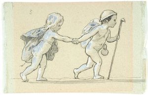 Vinheta com menino e menina andando de mãos dadas de Lorenz Frølich
