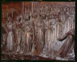 O Santuário de São Zenóbio, detalhe da multidão do Milagre do Menino Strozzi, c.1432-42 detalhe em bronze de 97641