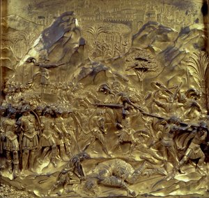 A História de Davi e Golias, um dos dez painéis de relevo das Portas do Paraíso (portas do leste), 1425-52 (bronze dourado) (ver também 87652-59 e 87661-67)