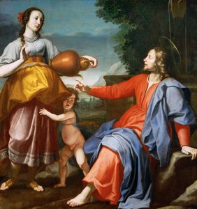 Jesus Cristo e a Samaritgaine - Cristo e a Samaritana - Lorenzo Lippi (1606-1665). Óleo sobre tela