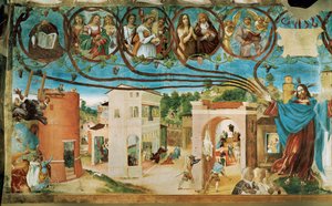 Lado esquerdo da Capella Suardi, Igreja de Santa Bárbara em Bergamo ... (pintura mural) de Lorenzo Lotto