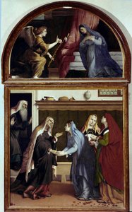 A Anunciação. Parte do retábulo da Visitação (óleo sobre painel de Lorenzo Lotto