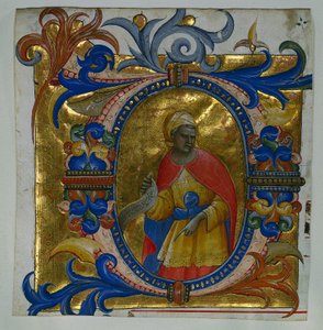D inicial (eus in loco) com um profeta retirado de um gradual, 1409-10. de Lorenzo Monaco