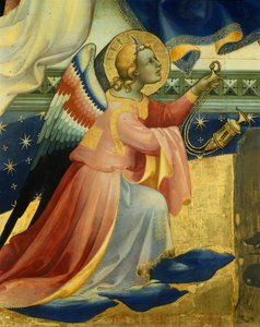 Anjo ajoelhado, detalhe do painel central da Coroação da Virgem por Lorenzo Monaco (cerca de 1370-1425), tempera e ouro no painel, 506x447, 5 cm de Lorenzo Monaco