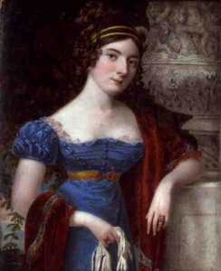 Lady in a Lace Bordered Blue Dress (óleo sobre tela) de Lorenzo Thewenti