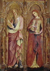 JSaint João Evangelista e Santa Maria Madalena - Detalhe do políptico da Anunciação (1357, tempera e folha de ouro sobre madeira)