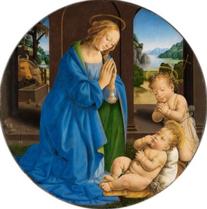 Maria adorando o Menino, com São João menino de Lorenzo di Credi