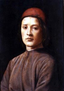 Retrato de um Jovem com um Boné Vermelho (óleo no painel) de Lorenzo di Credi