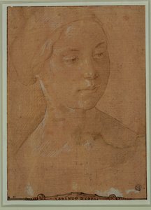 Retrato de uma mulher, rosto a três quartos, cabelos presos numa rede ... de Lorenzo di Credi