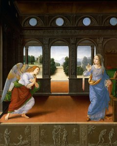 A Anunciação e Três Histórias do Génesis c.1480-85 (tempera sobre painel de madeira)